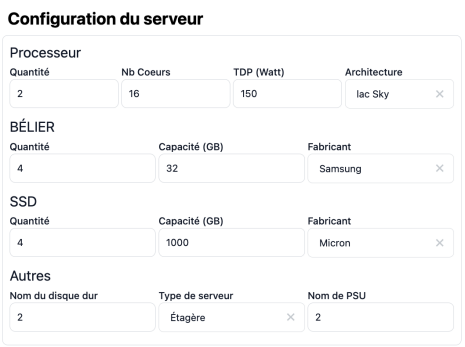 Capture d’écran de la configuration du serveur pour comparer les serveurs